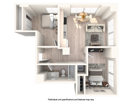 Floor plan for 2 beds, 1 bath, 742 sqft